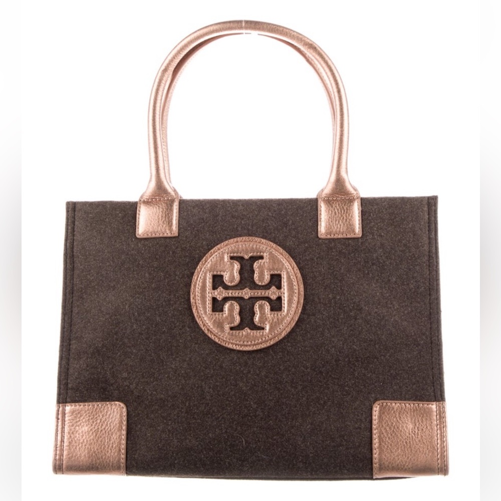 Tory Burch Wool-Felt Ella Patent Leather in Brown & Bronze Lage Tote